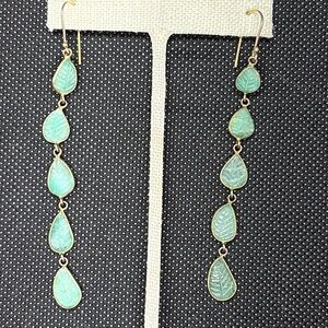 Etched Emerald and Gold Drop Earrings | 3”